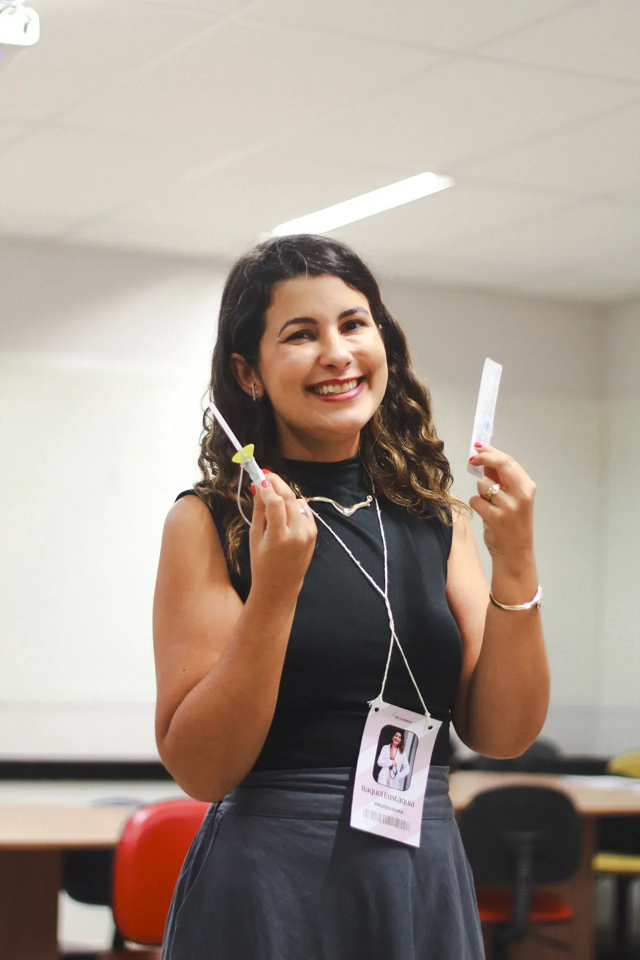 Raquel Eustáquia em sala de aula de hipodermóclise